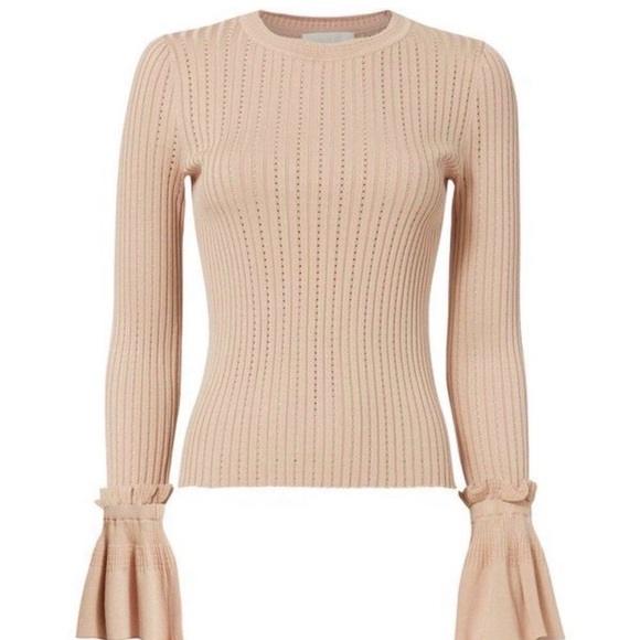 Jonathan Simkhai Perforated Ribbed Long Sleeve Crew Neck Knit Sweater | Size: XS - Picture 2 of 11